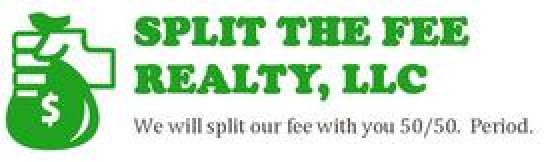 A green and white logo for split the realty, llc.